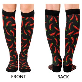 Pigsaly Hot Pepper Chilli Women's Compression Socks Spicy Vegetables Athletic Tube Sock Unisex Casual Knee High Socks Outdoor Sport Socks For Running Hiking Travel