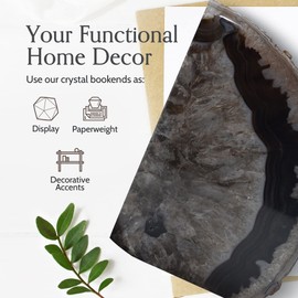 Nature's Decorations Black Agate Bookends – A Grade Geode Heavy Duty Non Toxic Decorative Stone Crystal Book Ends for Shelves & Bookcases, Natural Polished Bookshelf Decor, 1 Pair 2-3Lbs