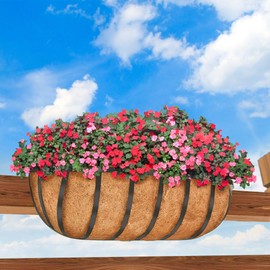 Y&M 24'' Outdoor Planters, 2 Pack Window Boxes with Coconut Coir Liner, Hanging Flower Planter for Balcony, Porch, Fence, Patio Rail