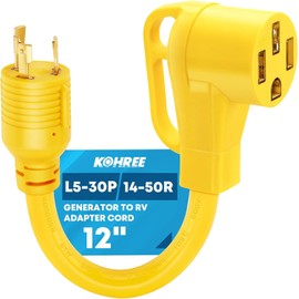 Kohree NEMA L5-30P to 14-50R Generator Adapter Cord, 3 Prong 30 Amp Twist Lock Plug to 50 Amp Receptacle, STW 10 AWG 12", for Generator to RV Camper Trailer