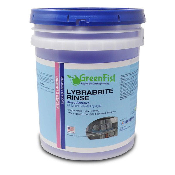 Lybrabrite Commercial Dishwasher Rinse Additive Aid & Agent [Ready-to-Use] For Industrial Machines, 5 Gallon Pail