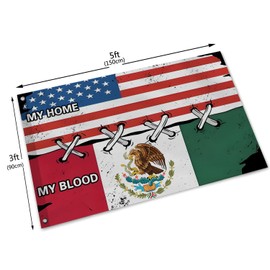 United States and Mexico 3x5 Ft,My Home My Blood Mexican US American Flag Poster Banner Sign for Indoor Outdoor Decoration