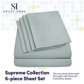 Sweet Home Collection Juego de sábanas de 6 Piezas de 1500 Hilos de Bolsillo Profundo  2 Fundas de Almohada Extra, Gran Valor                         