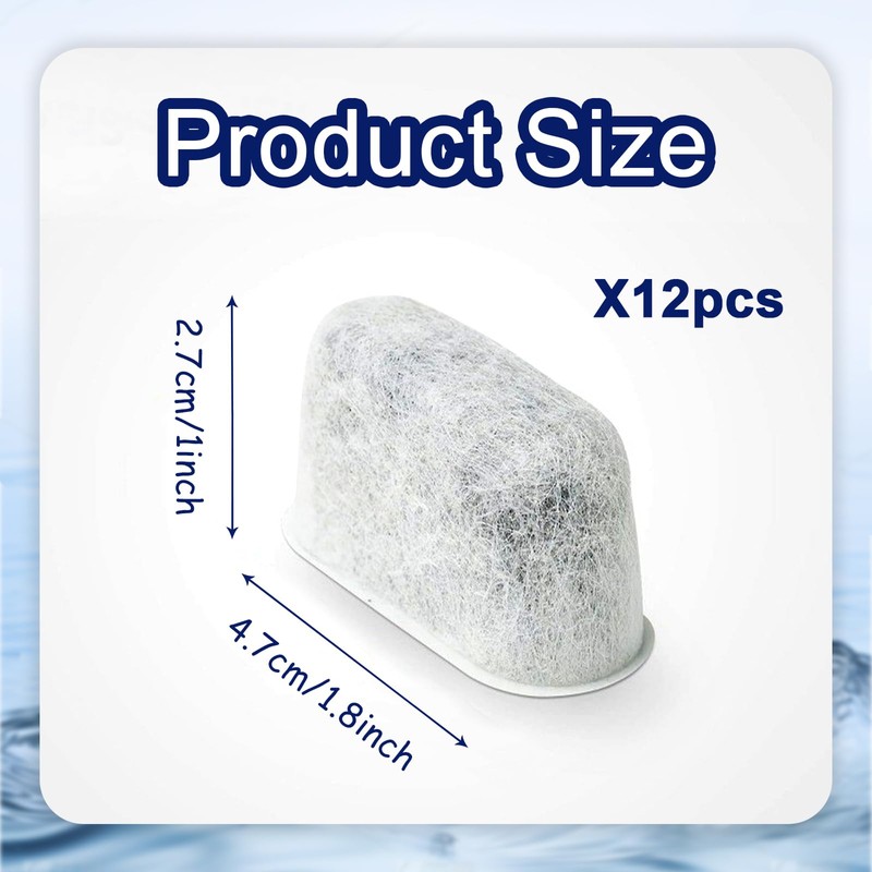 Set of 12 Charcoal Water Filters,Replacement Non-Woven Activated Carbon Sage