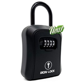 Iron Lock® - Key Lock Box Portable and Wall Mounted with Removable Shackle Indoor Outdoor Waterproof 4 Digit Combination with Resettable Code with A B Switch Key Lockbox for Outside Hold 5 Spare Keys