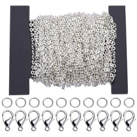 Siumir 12 Metres Silver Cable Link Chain, Jewellery Making, Plated Necklace, DIY Chain with 100 Jump Rings and 30 Lobster Clasps, Jewellery Accessories