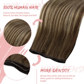 Fshine Balayage Sew in Hair Extensions 22 Inch Medium Brown Fading to Caramel Brown and Dark Brown Genius Weft Hair Sew in Soft Straight Hand Tied Weft Remy Hair Extensions 60g