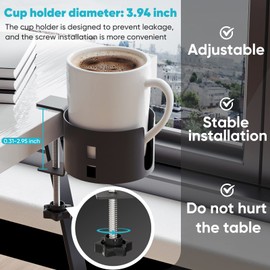 Large Desk Cup Holder, YYP Anti-Spill Cup Holder for Desk or Table, Sturdy and Durable, Easy to Install, Enough to Hold Coffee Cups, Water Bottles, Pencil Pen Holder,Black