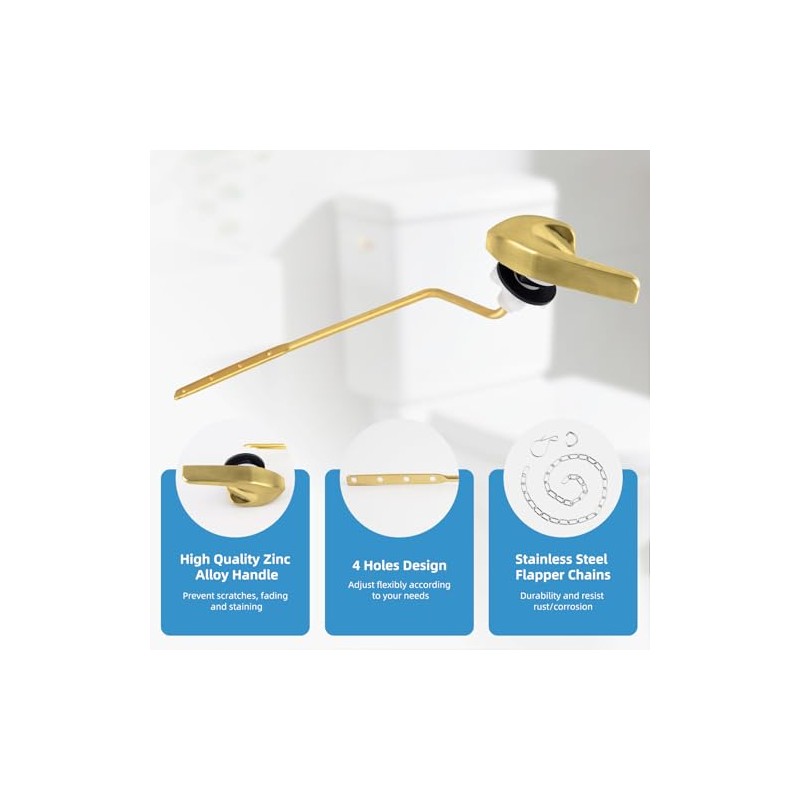 Universal Brushed Gold Toilet Handle Replacement Kit, Side/Angle Mount Toilet