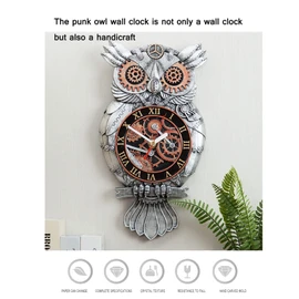 RGWYGCG Steampunk Wall Clock, Owl Decor - Handmade Resin Antique Clock for Bedroom & Living Room - Battery Operated