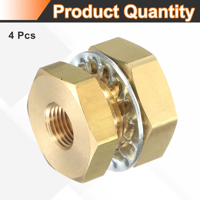 HARFINGTON 4Pcs Brass Bulkhead Fitting NPT 1/8" Female Double Threaded