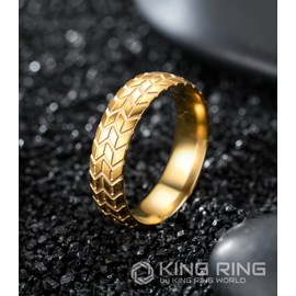 King Ring 6mm Tire Ring – Stainless Steel Ring for Men & Women, Car Racer & Biker Groove Tread Band Ring – Gold 12