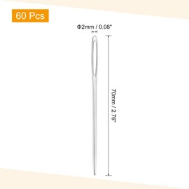 uxcell 60 Pcs Large Eye Sewing Needles, 2.76 Inch 2mm High Carbon Iron Embroidery Thread Needle Sewing Blunt Needle Knitting Needles for Hand Sewing Art Crafts, Silver