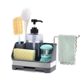 89 Oaks Sponge Holder for Kitchen Sink, Kitchen Sink Caddy with Soap Dispenser and High Brush Holder, Kitchen Sink Organizer Countertop, Rust Proof, Kitchen Organizers and Storage Essentials