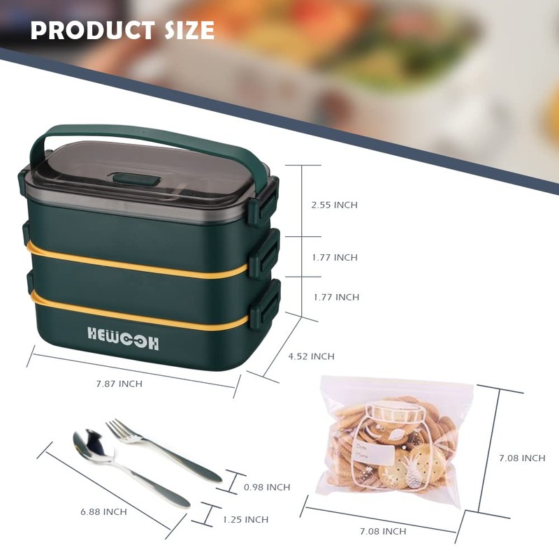 HEWOOH Large Bento Box Adult Lunch Box (74 Oz Large