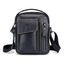 QAZWSXE Mens Shoulder Bags Crossbody,Genuine Leather Shoulder Sling Bag for Men Adjustable Man Purse Black Small Messenger Bag for Men Travel Work Business Handbag