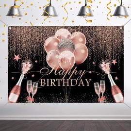 Birthday Decoration for Girls/Women, Birthday Banner Pink Birthday Fabric Sign Poster, Happy Birthday Background Banner Women's Birthday Party Decoration