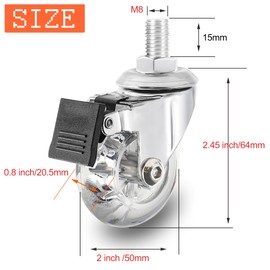 2 inch Stem Caster Wheels,Threaded Stem Castors Wheels, 360 Degree Rotated Crystal Clear Wheels,Soft Polyurethane Furniture Wheels for Carts and DIY Projects(M8X15,Brake)
