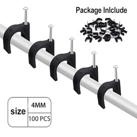 100PCS Round Cable Clips, 4MM Electrical Cable Wall Clip Cable Nail Clips Management, Wire Tidy Clips Pins Cable Tacks for Ethernet, Electrical Cables, Wires