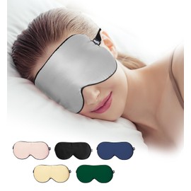 HGBOO Luxury Pure Silk Sleep Mask | 100% Natural Mulberry Silk | Double-Sided Softness | Adjustable Strap & Full Light Blocking | Perfect for Travel, Office Naps & Nighttime Sleep (Gray)