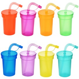 VITEVER Pack of 8 Children's Party Cups, Plastic Cups with Lids and Straws, Ideal for School Events, Theme Parties and Birthday Parties, Party Supplies