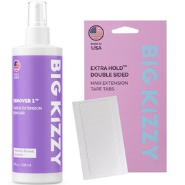 Big Kizzy Tape in Extension Remover Spray (8oz) + Double Sided EXTRA Hold Hair Extension Tape (72 Tabs)