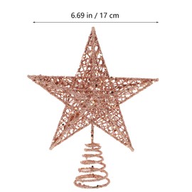 NOLITOY 8 Inch Christmas Tree Topper Star, Rose Gold Metal Glittered Star Treetop Christmas Tree Decoration Ornaments for Xmas Tree Home Decor