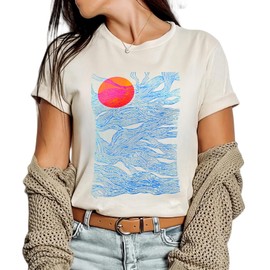 Women Vintage Boho Floral Wildflowers Tshirts Girls Graphic Tees Short Sleeve Tops(XL,Beige-1-003)