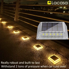 Lacasa Solar Deck Lights, 8 Pack 30LM LED Dock Lights Warm White 2700K, Outdoor Solar Powered Step Lights Light up All Night IP68 Waterproof Auto ON/Off for Garden Stairs Driveway Pathway Lighting