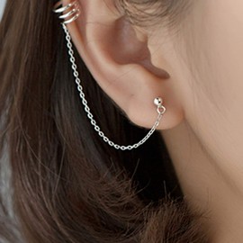 Yienate Fashion Silver Cuff Earrings Wrap Tassel Earrings Threader Long Chain Dangle Earrings for Women Girls