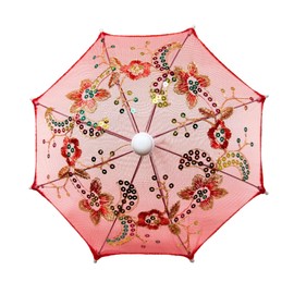 THY COLLECTIBLES Pack of 6 Mini Lace Umbrella Parasols with Sequins - Delicate Decorative Small Umbrella for Weddings, Showers, Parties and Events - 11.6 inch Diameter (Red)