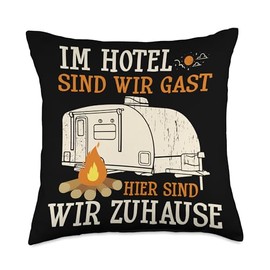 Camper Sprüche Für Paare Mit Wohnmobil Zum Reisen Hier Sind Wir Zuhause Camping Camper Motorhome Travel Throw Pillow, 18x18, Multicolor