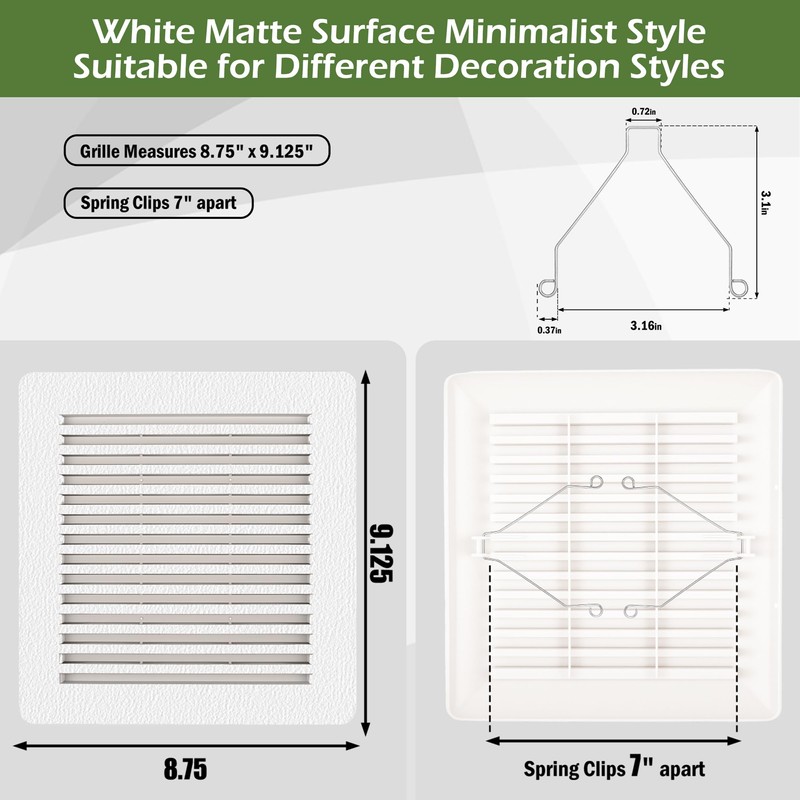 2 Pcs C350GN Bathroom Fan Cover Replacement with Springs Plastic