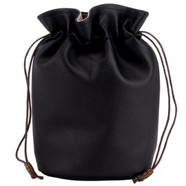 Beebeecraft PU Leather Coin Pouch Medieval Drawstring Bag Purse Vintage Middle Ages Portable Renaissance Dice Bag for Cosplay Reenactment Change Holder Organizer Men Women Black 6.7 x 6.9 inch