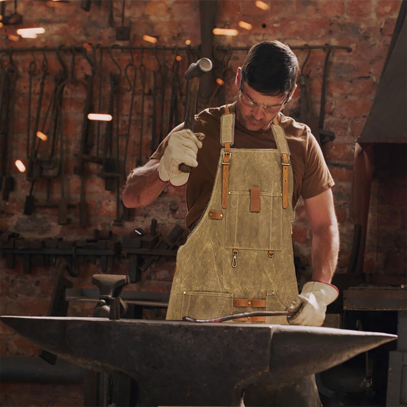 AACGIN Leather Welding WorkShop Apron with 5 Pockets HeatFlame Resistant