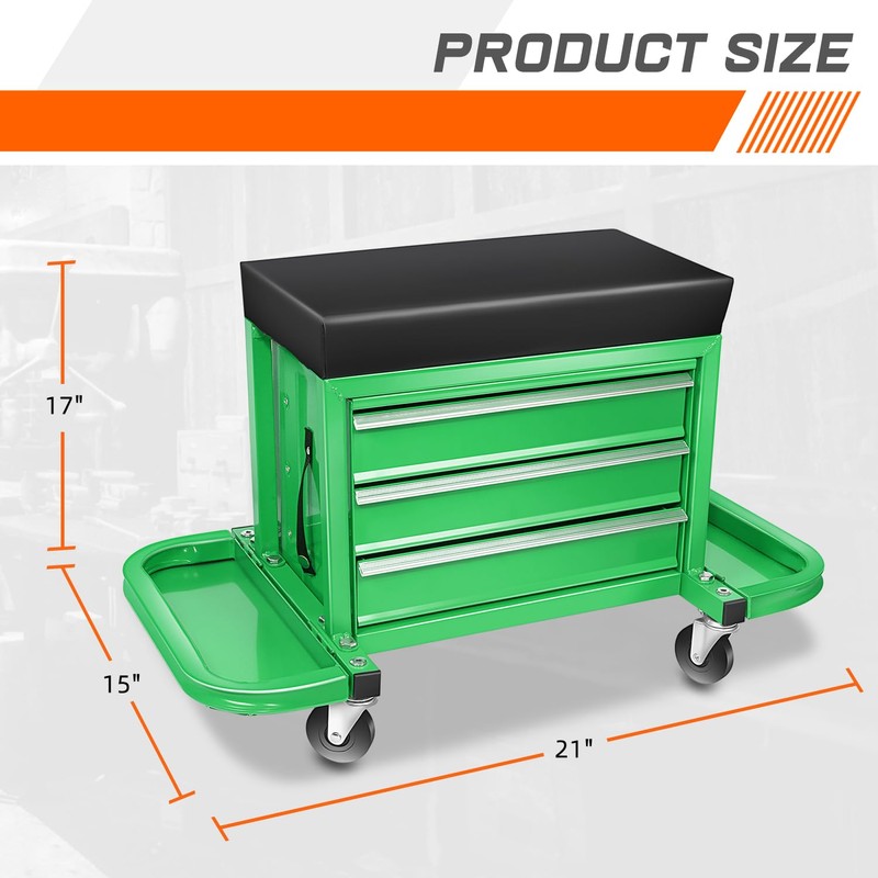 PM PERFORMOTOR 3-Drawer Tool Chest Rolling Mechanic Seat with Tool