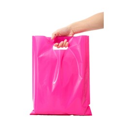 ysmile Plastic Shopping Bag with Handle Plastic Merchandise Bag for Small Business Die Cut 100 ct 7.8"x11.8" - Pink/Rose