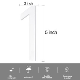 5 Inch Adhesive Numbers,White house Numbers for Apartment Door Farmhouse Mailbox Office Hotel Outside,Home Address Numbers White Acrylic Frosted Matte House (Number 1)…