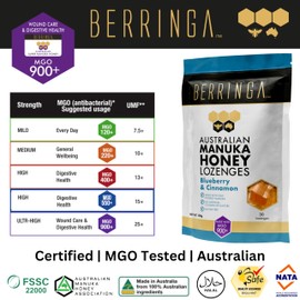 Berringa Australian Manuka Honey Lozenges with Blueberry & Cinnamon | Certified MGO 900+ | 30 Pack | Premium Australian Honey Lozenges