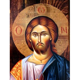 Handmade Wooden Greek Christian Orthodox Wood Icon of Jesus Christ / H3