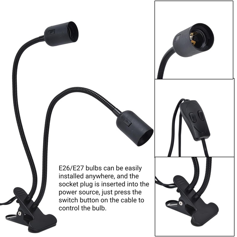 Table Clip Lamp Holder E27/E26 Lamp Holder Clip Black Double