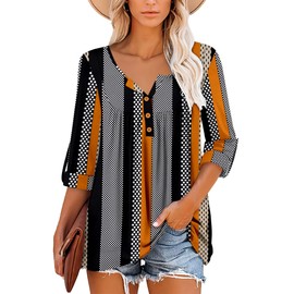ROSELINLIN Womens Dressy Casual Shirts Long Sleeve Fall Tunic Tops Orange Black Brown Striped Pattern XXL