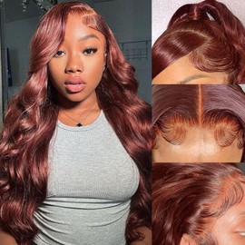 13x6 Reddish Brown Lace Front Wigs Human Hair Pre Plucked Body Wave 13x6 HD Lace Frontal Wig for Women 220% Density Auburn Brown Colored Frontal Wigs Human Hair 24 Inch