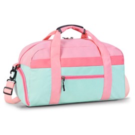 WOOMADA Travel Duffle Bag, Weekend Bag with Wet Pocket & Trolley Sleeve, Overnight Bag With Shoe Compartment, Fit for Sports Practice, Travel and Gifts(pink green)