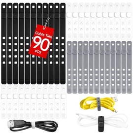 AROIC 90 bridas de silicona con 3 tamaños, reutilizables y lavables con diseño de hebilla de bloqueo ajustable, organizador de cables para el hogar, oficina, viajes esenciales, escuela (3 colores)
