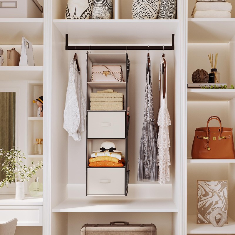 YOUDENOVA Hanging Closet Organizer, 5 Tier Hanging Closet Shelves with