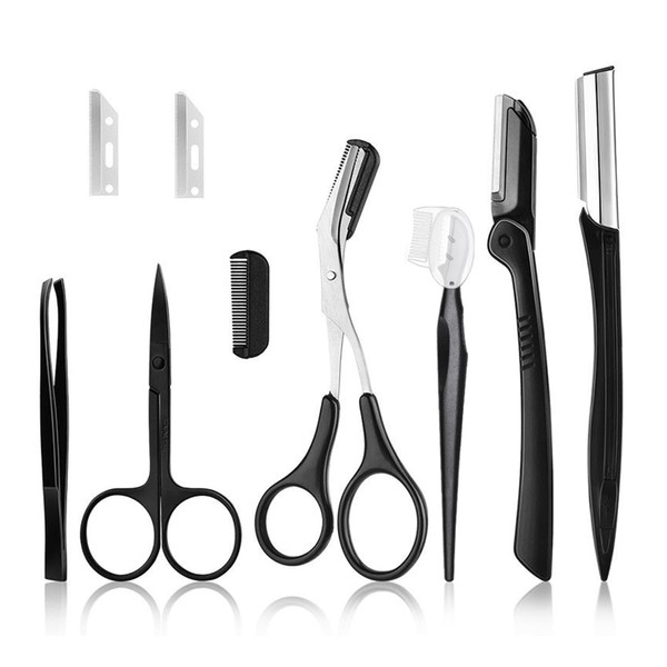 Eyebrow Set, 9 Pieces Professional Eyebrow Care Set, Stainless Steel Tweezers, Eyebrow Comb, Eyebrow Scissors, for Quick Trimming of Eyebrows, Suitable for Men and Women
