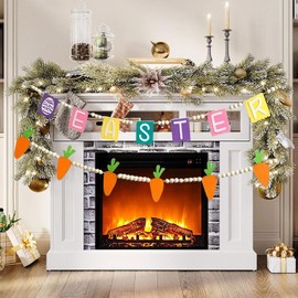 118" Happy Easter Banner with Bunnies and Carrots Pendants Easter Rabbit Garland Party Decorations Ornaments for Home Mantle (Carrots Easter, 118inch)