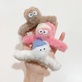 Canyi Women's Cute Plush Big Eye Coal Ball Tilted Hat Hair Clip Free Size/J206-3 Dark Brown 20ea