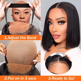 AISI Glueless Bob Wig Human Hair Pre Plucked Short Straight Bob Wigs for Black Women Pre Cut 4x4 Lace Closure HD Transparent Glueless Lace Front Wigs Human Hair 180% Density 12 Inch